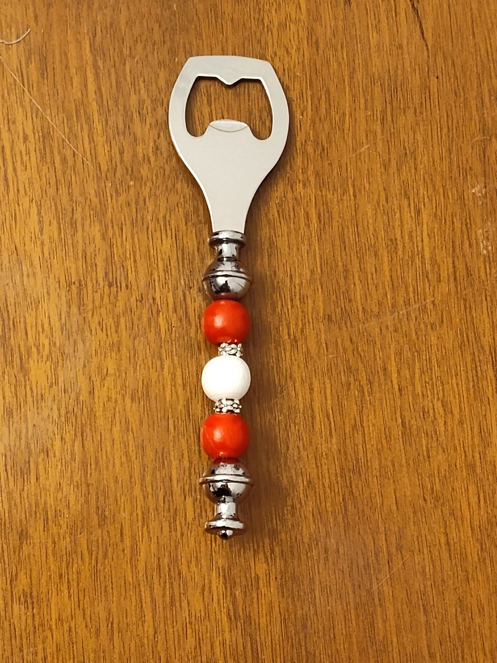 Beaded Bottle Opener with Red and White Accents